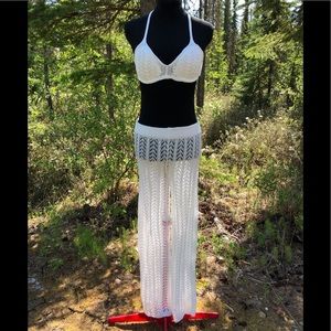 NEW White Stretch Knit Pant Crop Top Set Summer Loungewear Beach One Size XS/S